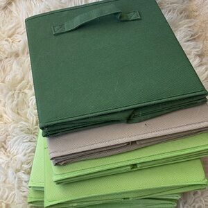 Set of Green and Beige Storage Bins